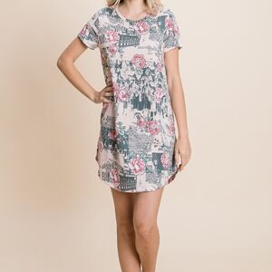 DUSTY PINK PRINTED FLORAL MID-THIGH DRESS